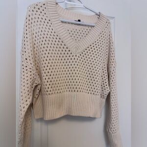 Dynamite Cream V-Neck Knit Sweater